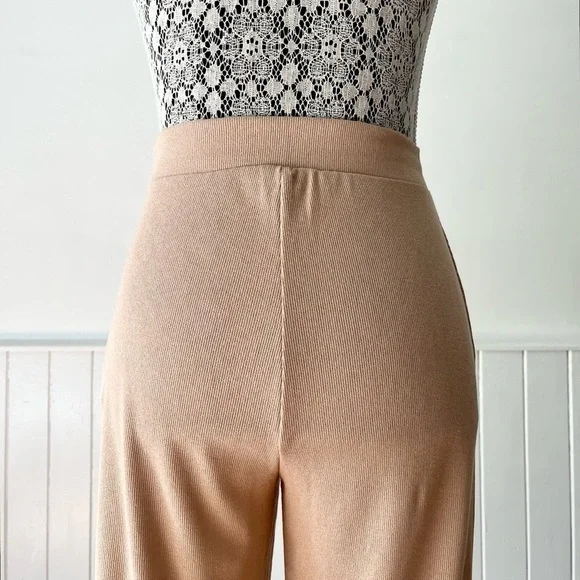 Zara Tan Knit High Waisted Wide Leg Trousers Size S - Picture 7 of 11